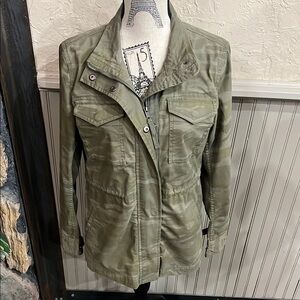 Style & Co Green Utility Jacket with Stand-Up Collar